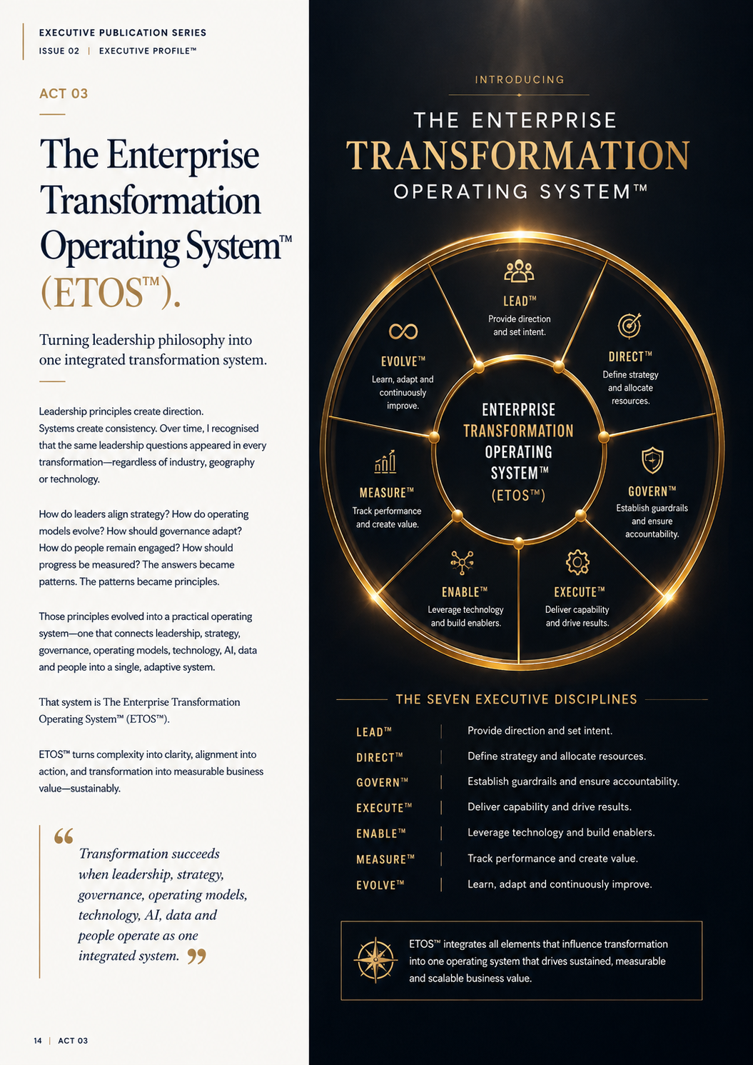 Executive Profile Series 01 Issue 02, Act 03: The Enterprise Transformation Operating System