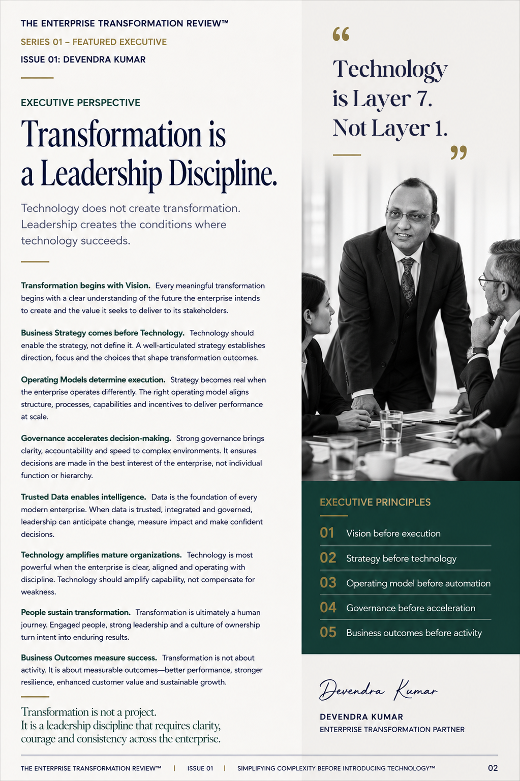 Enterprise Transformation Review Series 01 Issue 01, page 02: Transformation is a Leadership Discipline